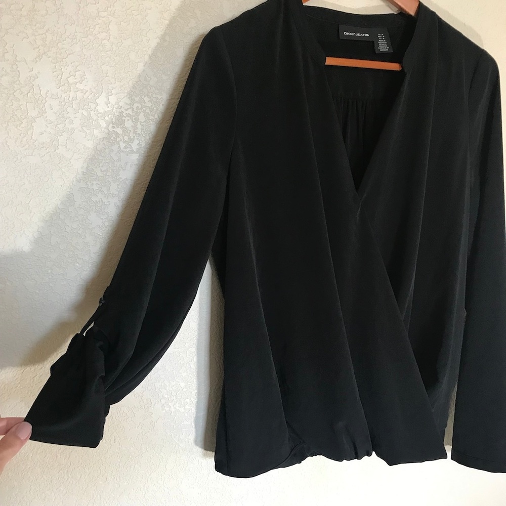 DKNY Wrap Style Top with Optional Tab Sleeve